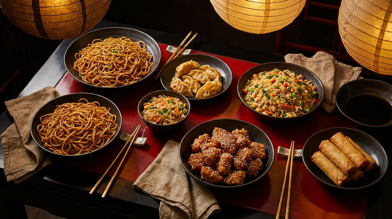 Chinese takeout spread